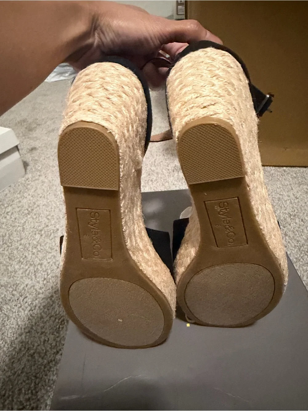 “New” Style & Co. Black Espadrille Wedge Sandals with Ankle Buckle size6